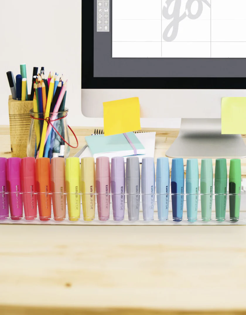 Evidenziatori Palette Set Tinta Unita - Fluo e Pastello, Con Impugnatura Soft Touch - immagine 3