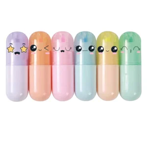Mini Evidenziatori a Forma di Pillola - Set da 6 Colori Vivaci
