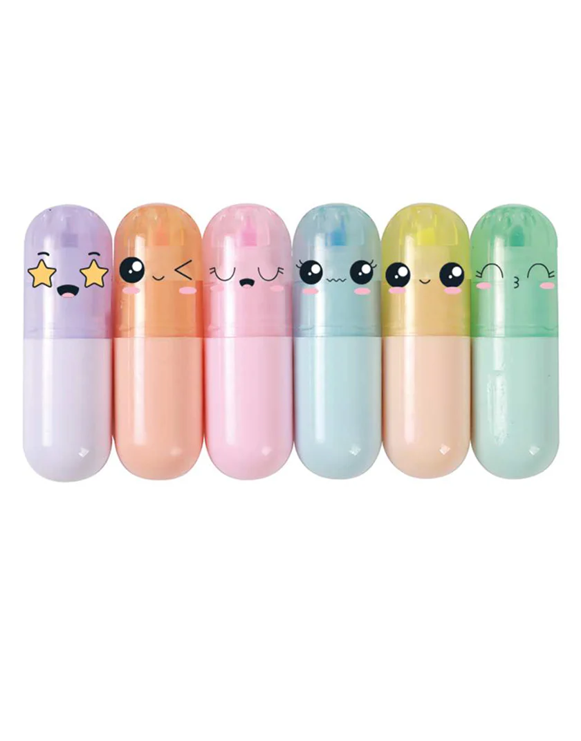 Mini Evidenziatori a Forma di Pillola - Set da 6 Colori Vivaci - immagine 2