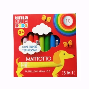Pastelli Tinta Unita Kids - Matitotto Astuccio da 10 con Temperino | 3 in 1: Matita Colorata, Pastello a Cera e Acquarello