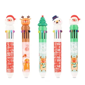Penna a Sfera Natalizia Multicolor Colourbook - 10 Colori di Inchiostro e Topper di Natale