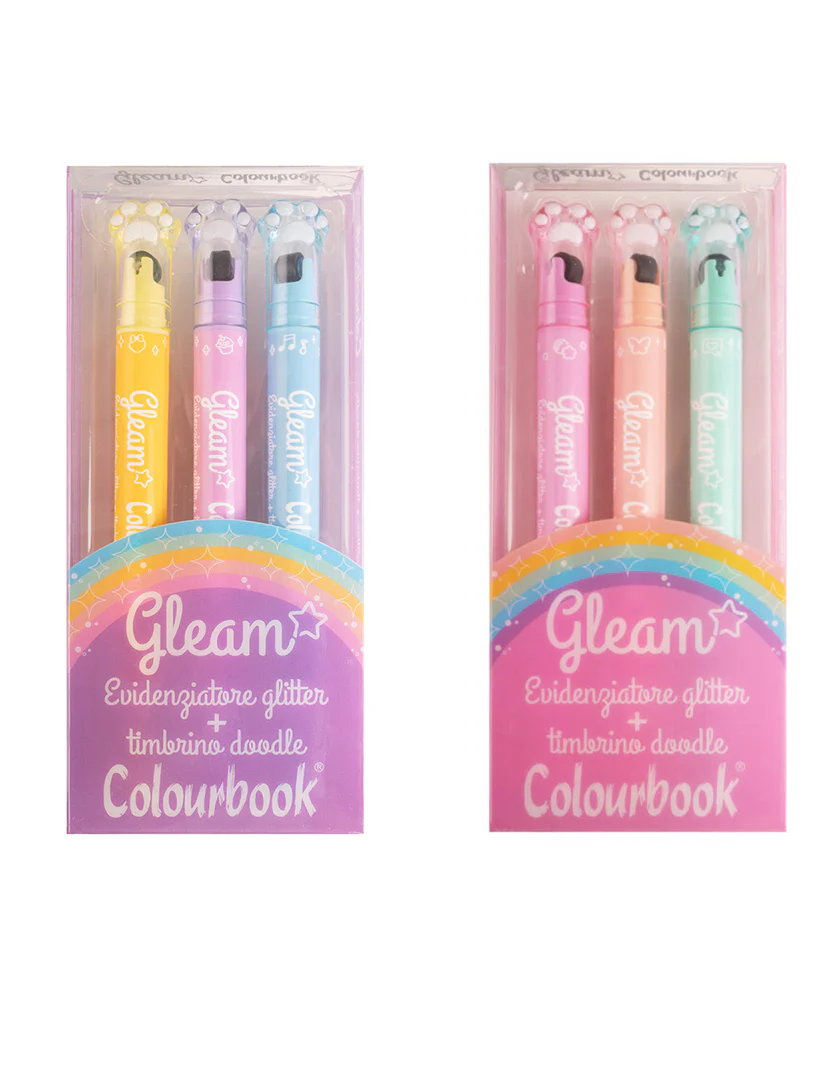 Set 3 Evidenziatori Glitterati con Timbrino - Gleam Colourbook - immagine 3