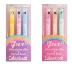 Set 3 Evidenziatori Glitterati con Timbrino - Gleam Colourbook