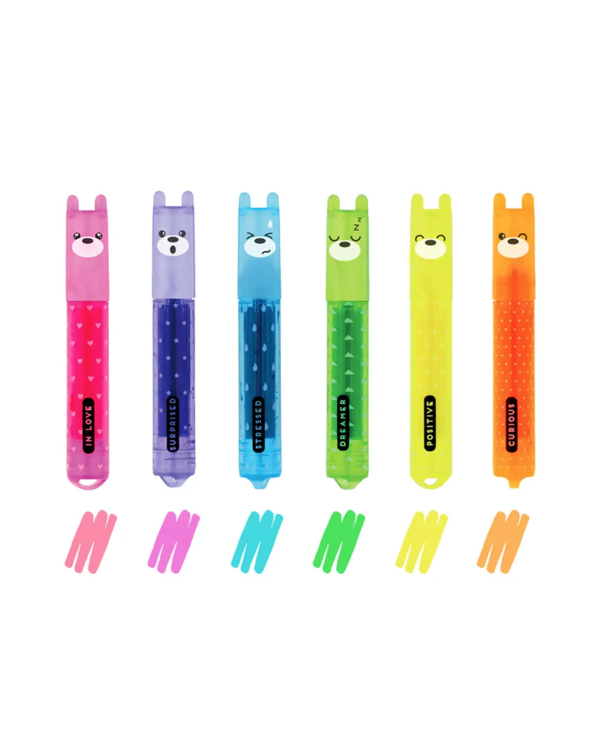 Set di 6 Mini Evidenziatori Teddy's Mood Fluo Legami - Colori Vivaci e Compatti per Ogni Occasione - immagine 2