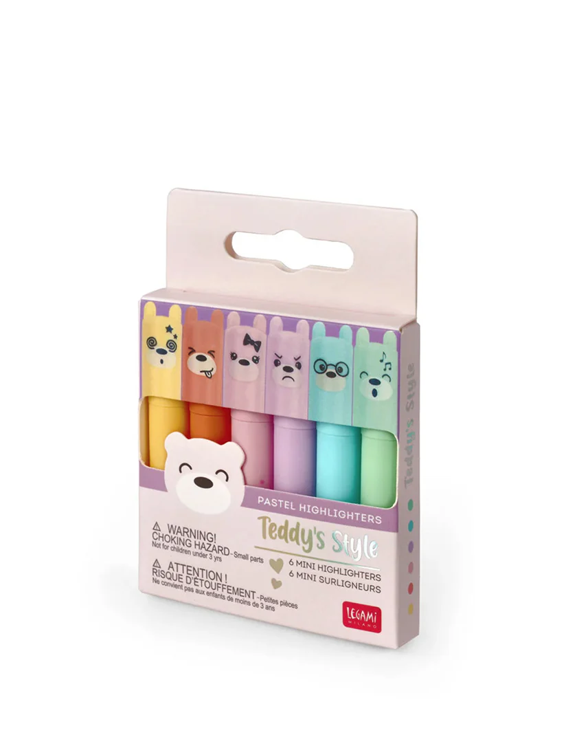 Set di 6 Mini Evidenziatori Pastello - Teddy's Mood Legami | Colori Vivaci e Compatti - immagine 3