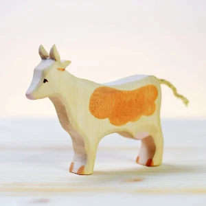 Mucca bianca e marrone in legno Bumbutoys